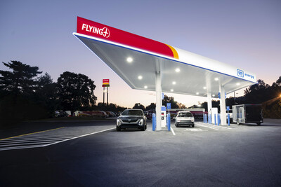 General Motors EVs charging at a Pilot and Flying J travel center as part of a new coast-to-coast fast charging network.