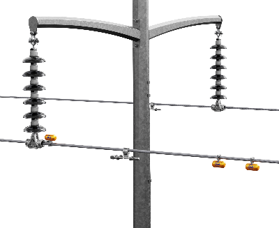 Image depicting the Aeolus® system's advanced sensor nodes installed on an overhead transmission line. Once installed, the sensor nodes automatically measure all forms of wind-induced conductor motion, including aeolian vibration and high-amplitude conductor motion such as galloping.