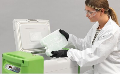 Ultraguard -70°C Phase Change Material (PCM) being loaded into a Stirling Ultracold ULT25NEU portable freezer.