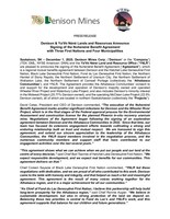 Denison &amp; Ya’thi Néné Lands and Resources Announce Signing of the Nuhenéné Benefit Agreement with Three First Nations and Four Municipalities (CNW Group/Denison Mines Corp.)