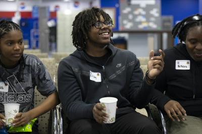 Chicago high school students listening to and interacting with PepsiCo employees at a career event hosted by PepsiCo and the Chicago Blackhawks Foundation.