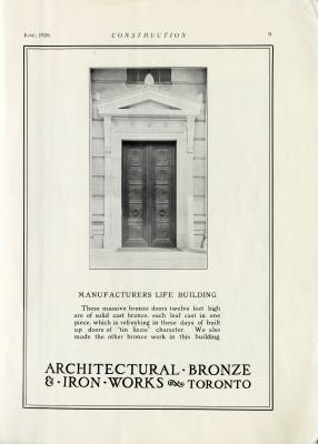 Entrance to Manulife’s global headquarters as it appeared in 1925. (CNW Group/Manulife Financial Corporation)