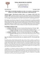 Tinka Drills 26 Metres Grading 10% Zinc at Ayawilca and Receives Approval of Drill Permit for 2020-2021 Work Programs (CNW Group/Tinka Resources Limited)