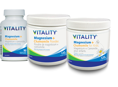 Vitality launched three new products: Magnesium + Chamomile for Kids, Magnesium + Chamomile Powder and Magnesium + Chamomile Capsules. www.vitality.ca (CNW Group/Vitality Products Inc.)