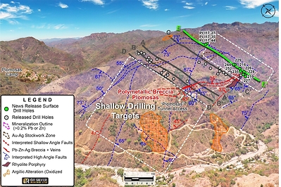 Figure 1: Drone Image of the Plomosas Mine Area (looking to the NW) - Drill Hole Location Map (CNW Group/GR Silver Mining Ltd.)