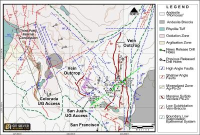 Figure 2: San Juan-La Colorada -San Francisco Area - Drill Hole Location Map - (CNW Group/GR Silver Mining Ltd.)
