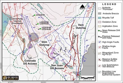 Figure 1: San Juan-La Colorada Area Geology – Drill Hole Location Map (CNW Group/GR Silver Mining Ltd.)
