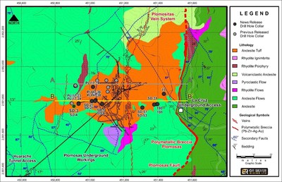 Figure 2:  Drill Hole Collar Locations– Mineralized Structures (Plomosas Mine Area) (CNW Group/GR Silver Mining Ltd.)