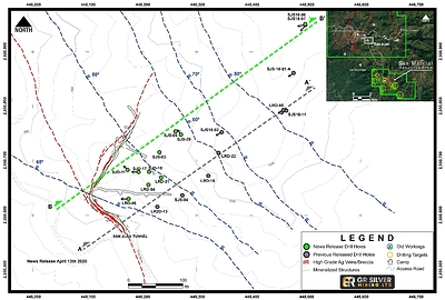 Figure 1:  Drill Hole Collar Locations– Mineralized Structures (San Juan Area) (CNW Group/GR Silver Mining Ltd.)
