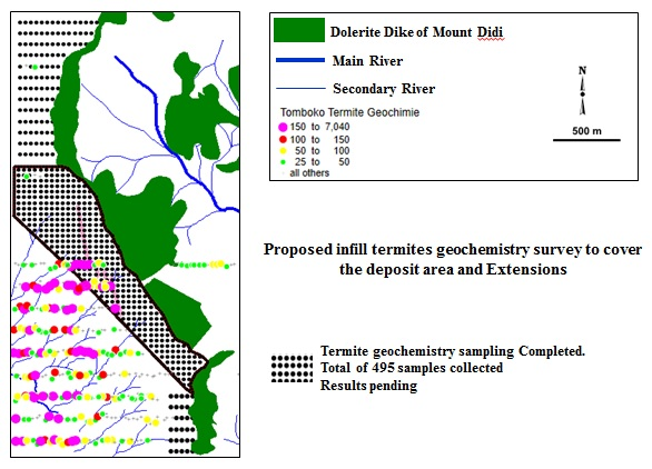 Figure 5:  Highly altered, sheared and gossanous rocks with pervasive magnetite and sulphide boxworks outcrop north and south of the main zone over a strike length of about 3 kilometers.