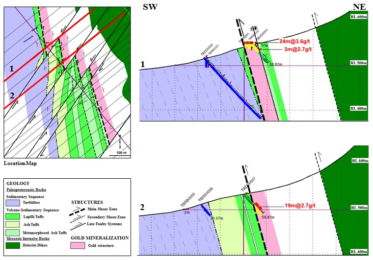 Figure 2: Geological and structural map of the TOM 1 North gold target