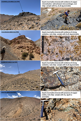 Figure 6: Four mineralised breccia pipes that will be drill tested during the Phase 2 drilling campaign. (CNW Group/Turmalina Metals Corp.)