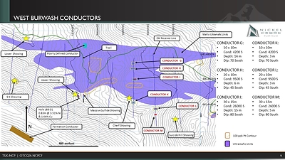 Figure 5: EM survey layout and conductor locations for the West Burwash Area (CNW Group/Nickel Creek Platinum Corp.)