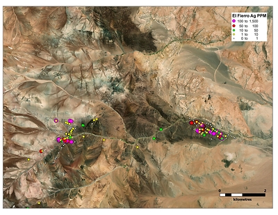 Figure 2. Total sampling at Fierro Bajo and Fierro Alto zones with Ag values (CNW Group/Sable Resources Ltd.)