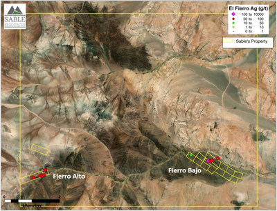 Figure 1. Location of the Fierro Bajo and Fierro Alto within Sable controlled properties (CNW Group/Sable Resources Ltd.)