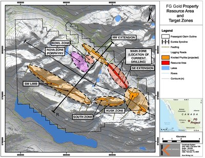 Figure 4 – Property Map with Exploration Zones and Projected Trend (CNW Group/Kore Mining)