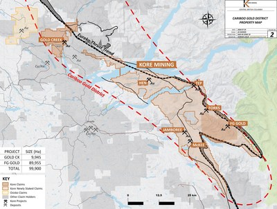 Figure 2 – Detailed Claim Map of Southern Cariboo Gold District (CNW Group/Kore Mining)