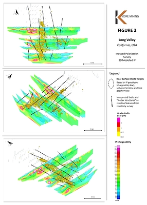 Figure 2 – Plan Map of Near Surface Oxide Gold Anomalies from Chargeability (CNW Group/Kore Mining)