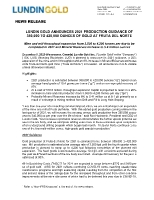 LUNDIN GOLD ANNOUNCES 2021 PRODUCTION GUIDANCE OF 380,000 TO 420,000 OUNCES OF GOLD AT FRUTA DEL NORTE (CNW Group/Lundin Gold Inc.)
