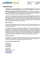 Lundin Gold Recognized as a Top-30 Performer by the TSX (CNW Group/Lundin Gold Inc.)