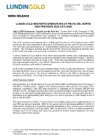 Lundin Gold Restarts Operations at Fruta Del Norte and Provides 2020 Outlook (CNW Group/Lundin Gold Inc.)