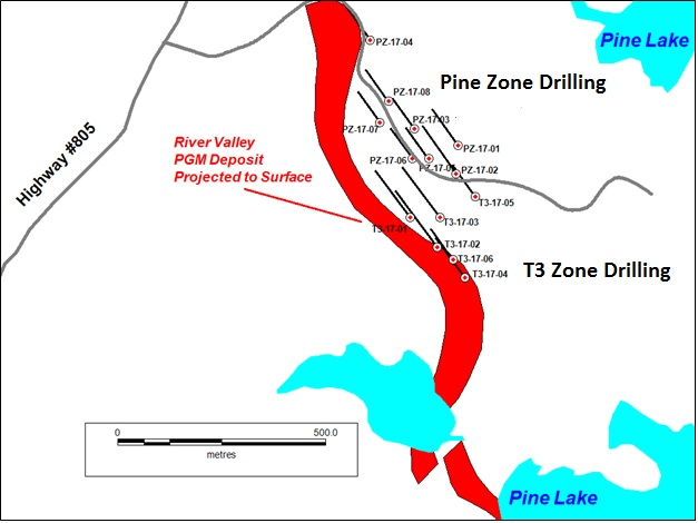 Figure 2: T3 Zone and Pine Zone Drill Map