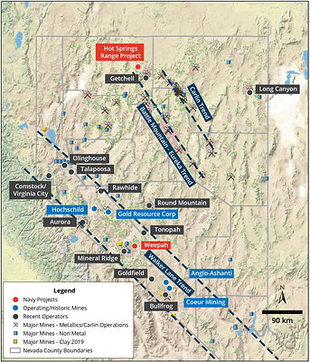 Figure 1. Location map showing where the Weepah Project is within the Walker Lane Trend, Nevada. (CNW Group/Navy Resources Corp.)