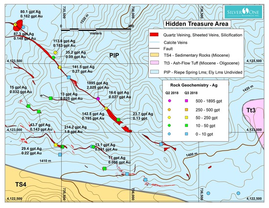 Figure 1:  Hidden Treasure Silver Geochemistry and Geology - Topography