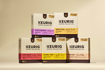 Keurig Coffee Collective is available now in five bold roasts: Whole Hearted™, Bright Idea™, Global Trek™, Bold Beats™ and Warm Hug™.