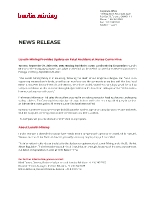 Lundin Mining Provides Update on Fatal Accident at Neves-Corvo Mine (CNW Group/Lundin Mining Corporation)