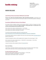 Lundin Mining to Release Second Quarter 2020 Results July 29, 2020 (CNW Group/Lundin Mining Corporation)