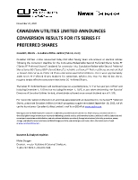 Canadian Utilities Limited Announces Conversion Results For Its Series FF Preferred Shares (CNW Group/Canadian Utilities Limited)