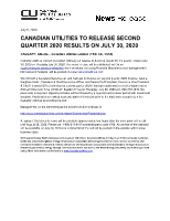 Canadian Utilities Limited Q2 2020 pre-earnings news release (CNW Group/Canadian Utilities Limited)
