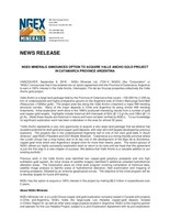 NGEx Minerals Announces Option to Acquire Valle Ancho Gold Project in Catamarca Province Argentina (CNW Group/NGEx Minerals Ltd.)