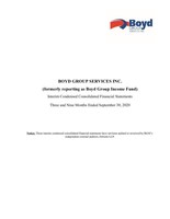 Boyd Group Services Inc. Reports Third Quarter 2020 Results (CNW Group/Boyd Group Services Inc.)
