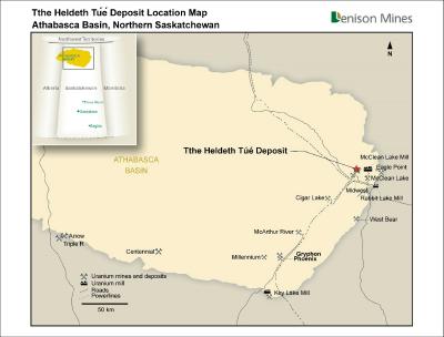 Figure 3 Tthe Heldeth Túé Deposit (Waterbury Lake) Regional Location Map (CNW Group/Denison Mines Corp.)