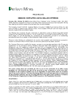 DENISON COMPLETES US$19.0 MILLION OFFERING (CNW Group/Denison Mines Corp.)
