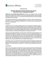 Denison Announces Positive Arbitration Ruling Related to Sale of Mongolian Assets (CNW Group/Denison Mines Corp.)