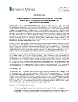 Denison Announces Resumption of ISR Field Testing Activities at Phoenix With Commencement of 2020 ISR Field Program (CNW Group/Denison Mines Corp.)
