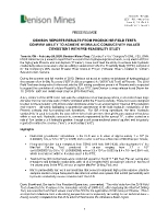 Denison Reports Results From Phoenix ISR Field Tests Confirm Ability to Achieve Hydraulic Conductivity Values Consistent With Pre-feasibility Study (CNW Group/Denison Mines Corp.)