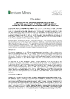Denison Reports Uranium Concentrations from Initial Core Leach Tests up to Four Times the Amount Assumed in Pre-Feasibility Study for Phoenix ISR Operation (CNW Group/Denison Mines Corp.)
