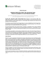 Denison Completes CAD$4.7 Million Bought Deal Private Placement of Flow-Through Shares (CNW Group/Denison Mines Corp.)