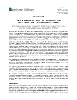 Denison Announces CAD$4.1 Million Bought Deal Private Placement of Flow-Through Shares (CNW Group/Denison Mines Corp.)