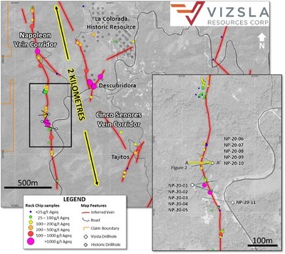 Vizsla Resources | Cross section through holes NP-20-06, NP-20-07 and NP-20-08. (CNW Group/Vizsla Resources Corp.)