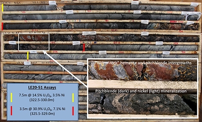 Figure 2 – Drill Hole LE20-51 Core Photo of Mineralization (CNW Group/IsoEnergy Ltd.)