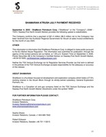 ShaMaran Atrush July Payment Received (CNW Group/ShaMaran Petroleum Corp.)
