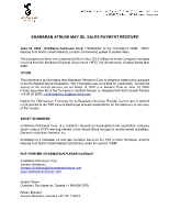 ShaMaran Atrush May Oil Sales Payment Received (CNW Group/ShaMaran Petroleum Corp.)