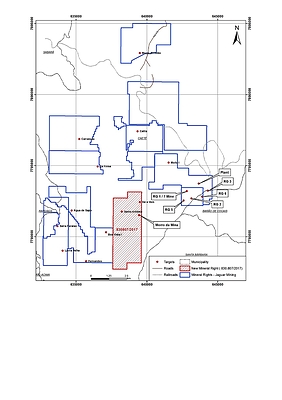 Figure #1 - The newly acquired Mineral Exploration License increases the total registered RG Mine concession area by 1,000 ha. (CNW Group/Jaguar Mining Inc.)