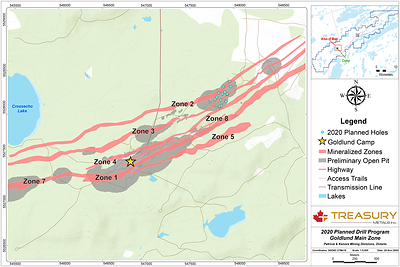 Figure 1: Goldlund Plan Map with Proposed 2020/21 Drilling Targets (CNW Group/Treasury Metals Inc.)