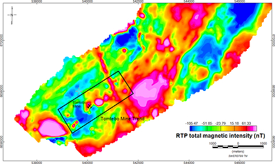 Figure 1: Tomtebo Mine Trend with Reduced to Pole Magnetics (CNW Group/District Metals Corp.)